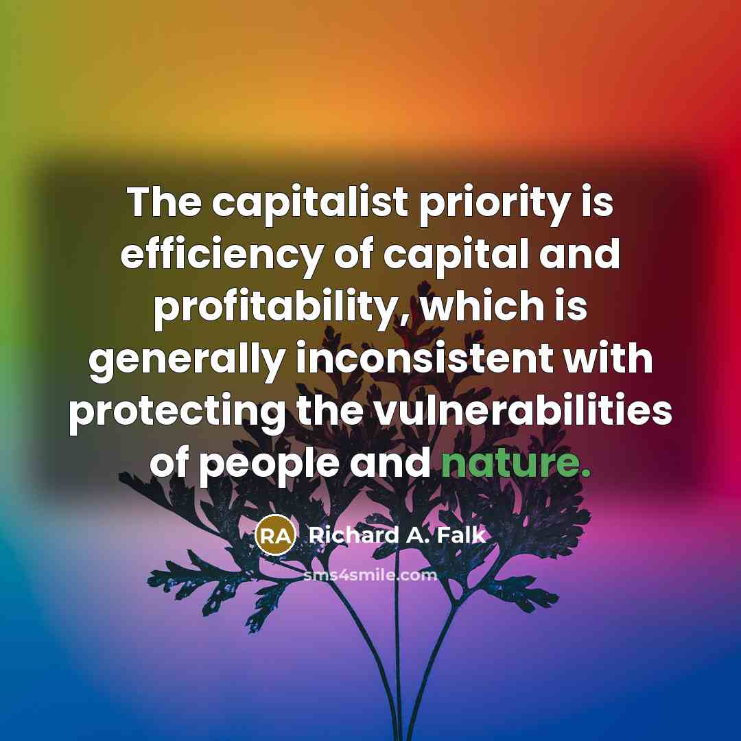 “The capitalist priority is efficiency of capital and profitability, which is generally inconsistent with protecting the vulnerabilities of people and nature.” quote by Richard A. Falk
