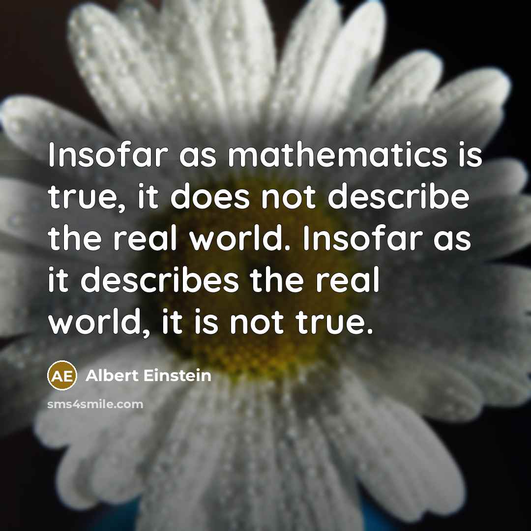 “Insofar as mathematics is true, it does not describe the real world. Insofar as it describes the real world, it is not true.” quote by Albert Einstein