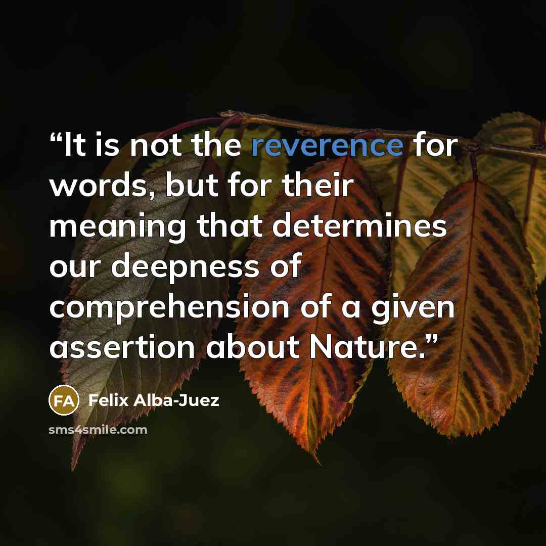 “It is not the reverence for words, but for their meaning that determines our deepness of comprehension of a given assertion about Nature.” quote by Felix Alba-Juez