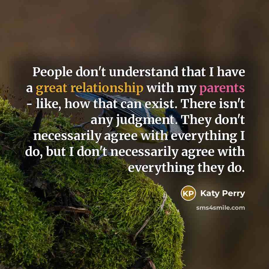 “People don't understand that I have a great relationship with my parents - like, how that can exist. There isn't any judgment. They don't necessarily agree with everything I do, but I don't necessarily agree with everything they do.” quote by Katy Perry