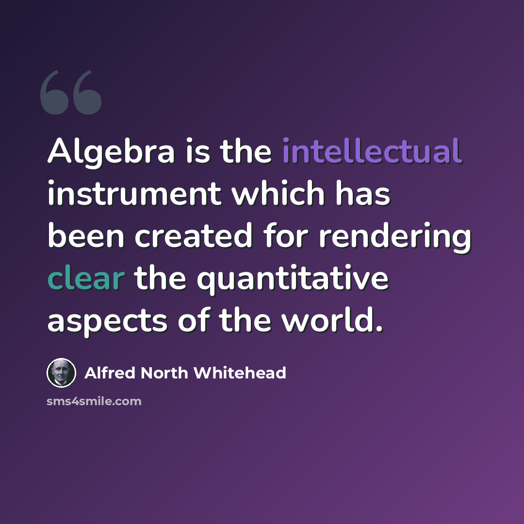 “Algebra is the intellectual instrument which has been created for rendering clear the quantitative aspects of the world.” quote by Alfred North Whitehead