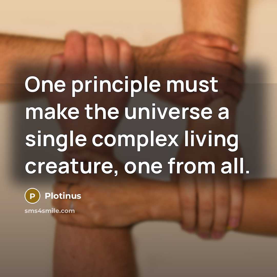 “One principle must make the universe a single complex living creature, one from all.” quote by Plotinus