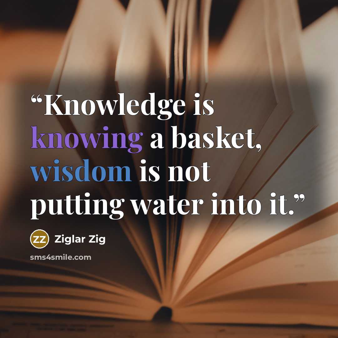 “Knowledge is knowing a basket, wisdom is not putting water into it.” quote by Ziglar Zig