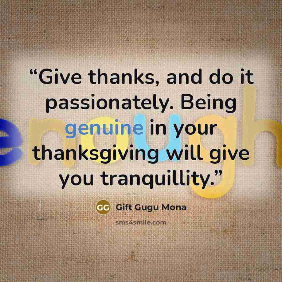 “Give thanks, and do it passionately. Being genuine in your thanksgiving will give you tranquillity.” quote by Gift Gugu Mona