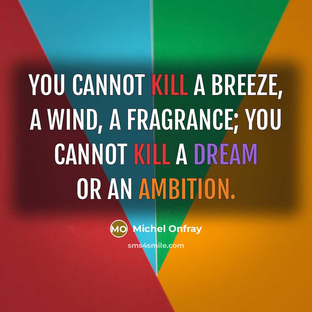 “You cannot kill a breeze, a wind, a fragrance; you cannot kill a dream or an ambition.” quote by Michel Onfray