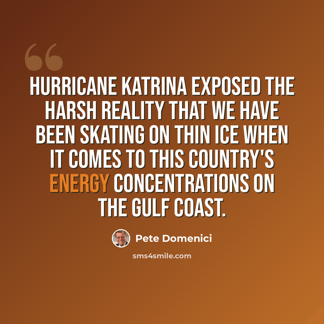 “Hurricane Katrina exposed the harsh reality that we have been skating on thin ice when it comes to this country's energy concentrations on the Gulf Coast.” quote by Pete Domenici