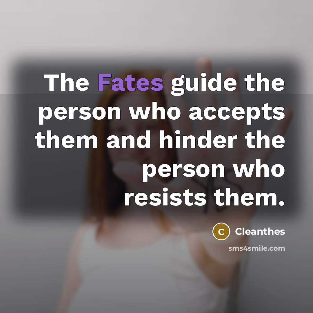 “The Fates guide the person who accepts them and hinder the person who resists them.” quote by Cleanthes