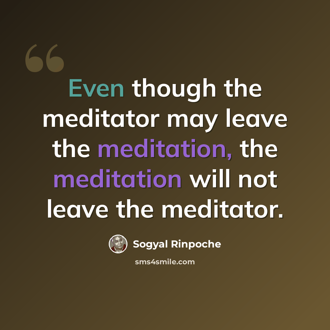 “Even though the meditator may leave the meditation, the meditation will not leave the meditator.” quote by Sogyal Rinpoche