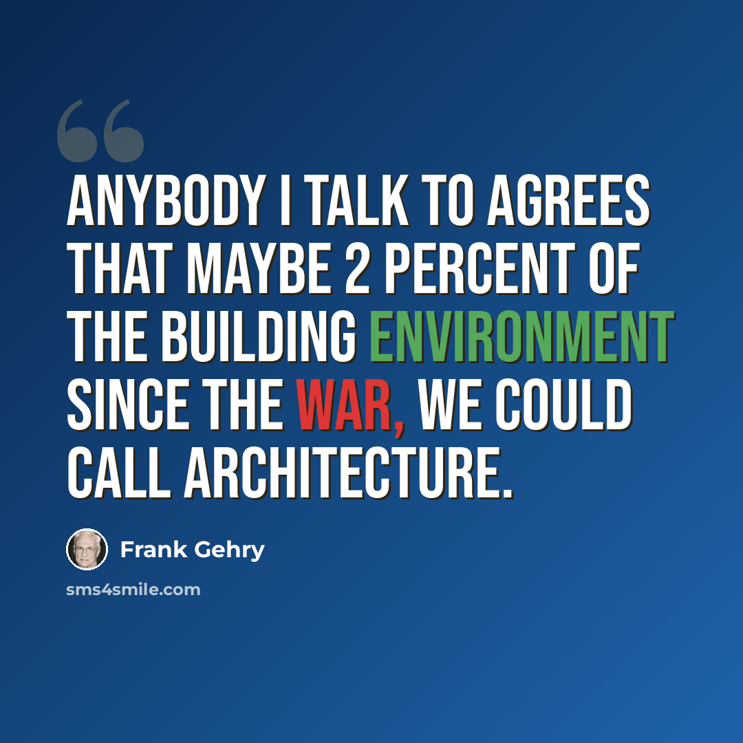“Anybody I talk to agrees that maybe 2 percent of the building environment since the war, we could call architecture.” quote by Frank Gehry