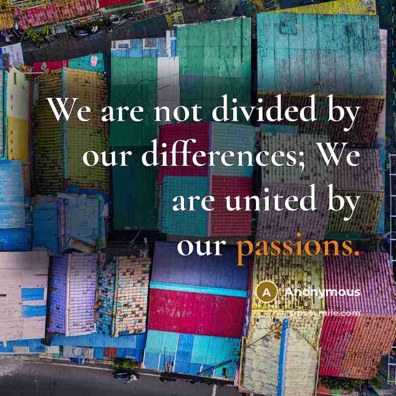 “We are not divided by our differences; We are united by our passions.” quote by Anonymous