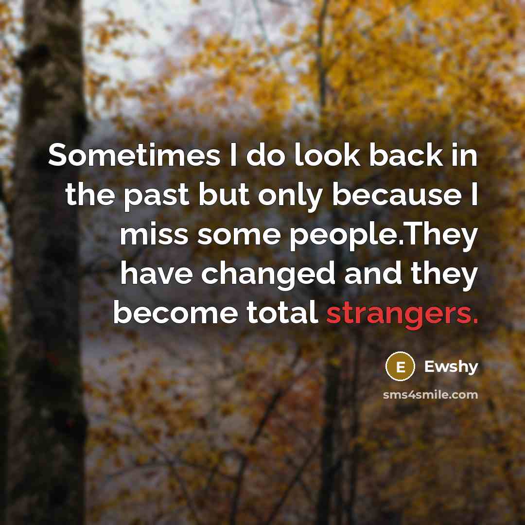 “Sometimes I do look back in the past but only because I miss some people.They have changed and they become total strangers.” quote by Ewshy