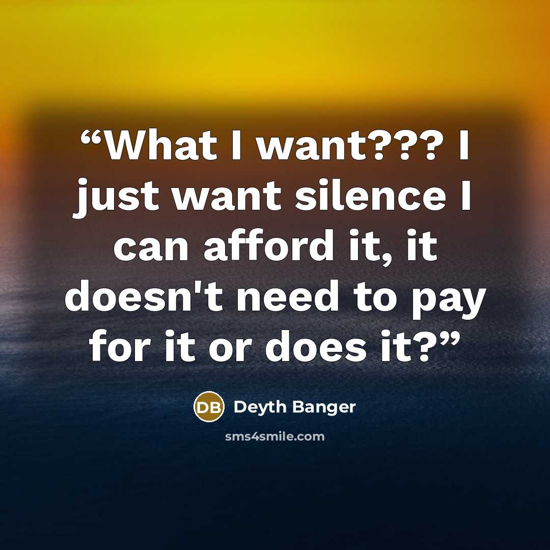 “What I want??? I just want silence I can afford it, it doesn't need to pay for it or does it?” quote by Deyth Banger