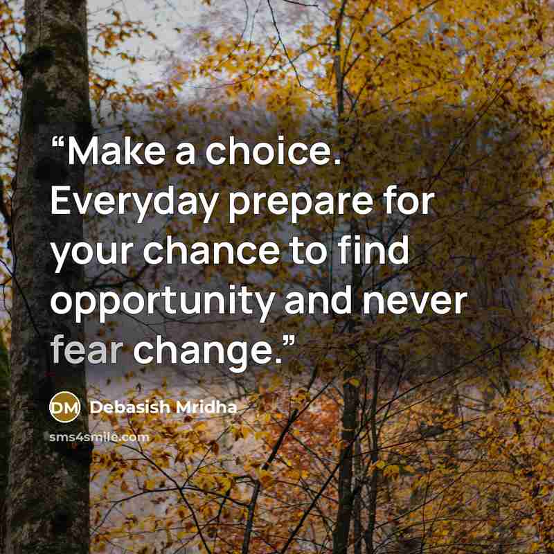 “Make a choice. Everyday prepare for your chance to find opportunity and never fear change.” quote by Debasish Mridha