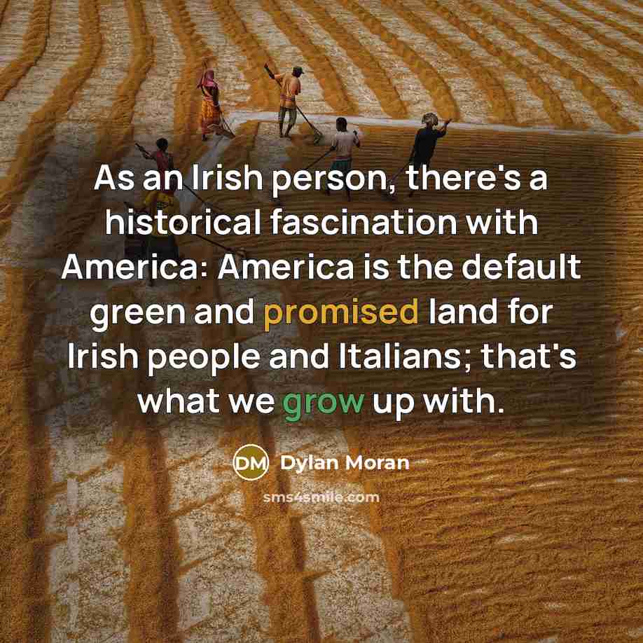 “As an Irish person, there's a historical fascination with America: America is the default green and promised land for Irish people and Italians; that's what we grow up with.” quote by Dylan Moran