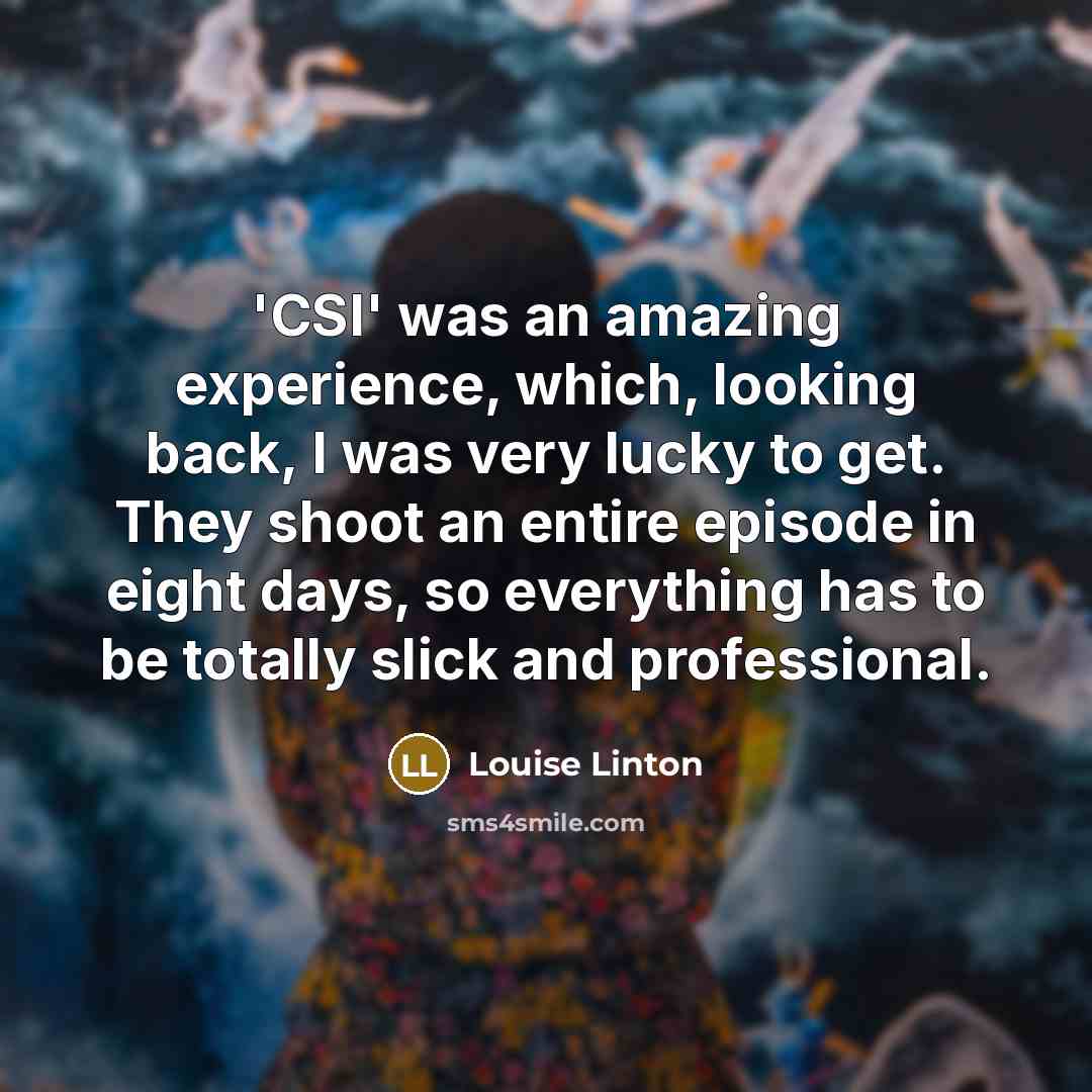 “'CSI' was an amazing experience, which, looking back, I was very lucky to get. They shoot an entire episode in eight days, so everything has to be totally slick and professional.” quote by Louise Linton