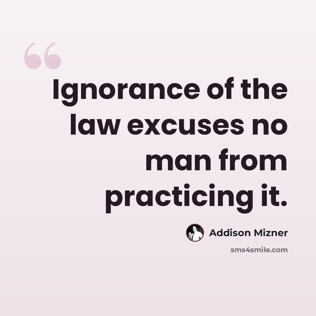 “Ignorance of the law excuses no man from practicing it.” quote by Addison Mizner