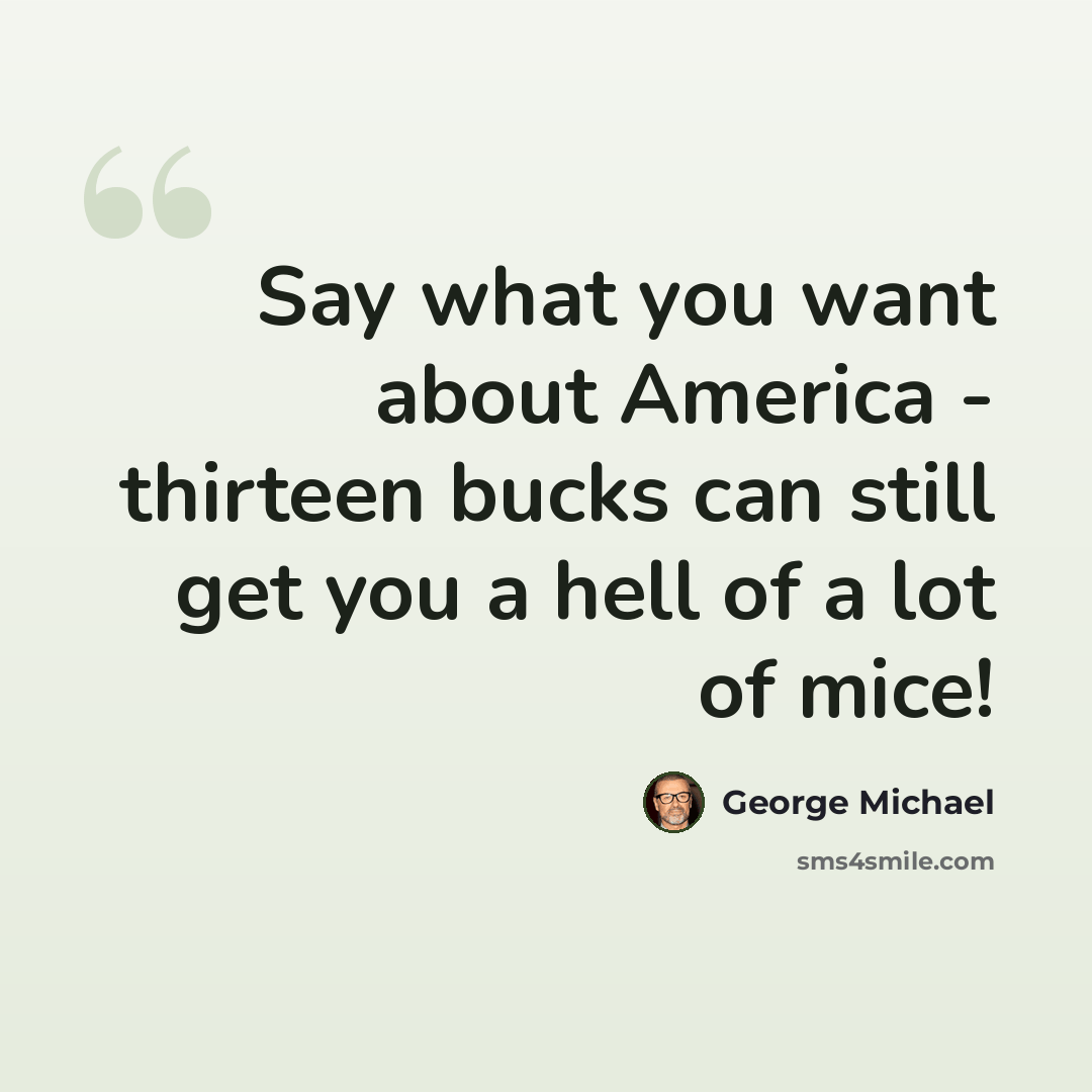 “Say what you want about America - thirteen bucks can still get you a hell of a lot of mice!” quote by George Michael