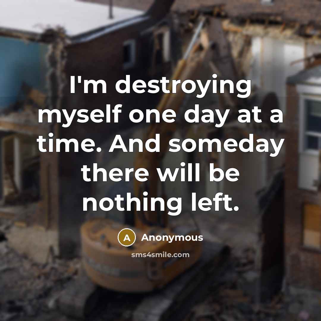 “I'm destroying myself one day at a time. And someday there will be nothing left.” quote by Anonymous