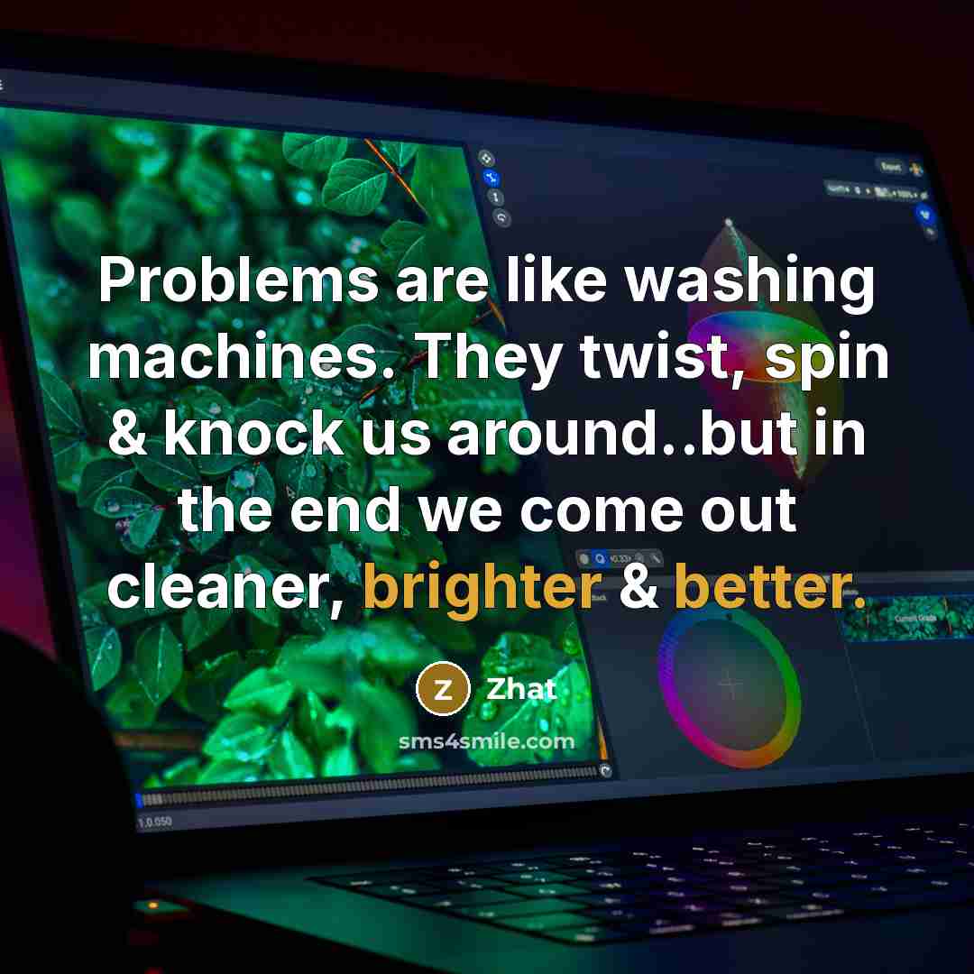 “Problems are like washing machines. They twist, spin & knock us around..but in the end we come out cleaner, brighter & better.” quote by Zhat