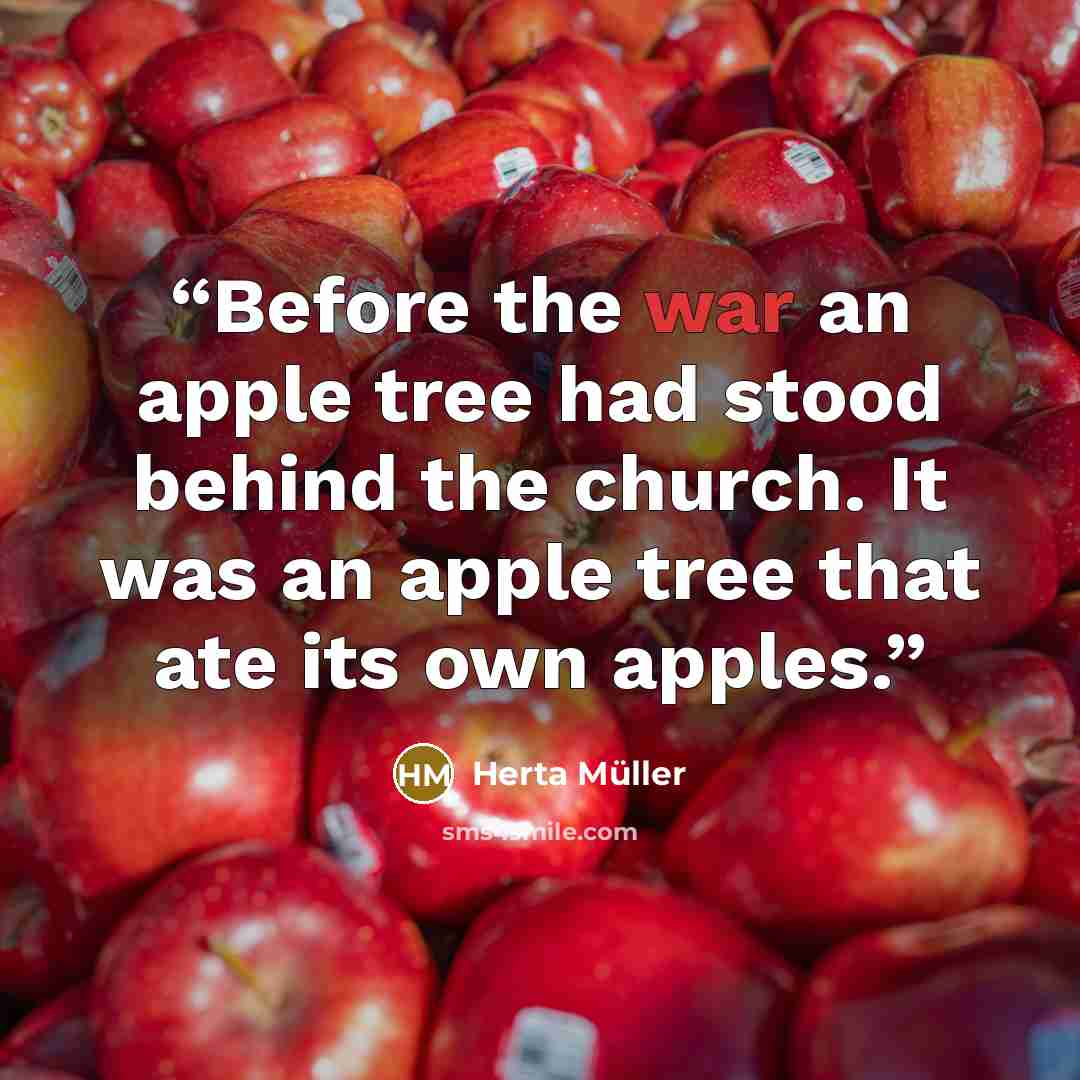 “Before the war an apple tree had stood behind the church. It was an apple tree that ate its own apples.” quote by Herta Müller