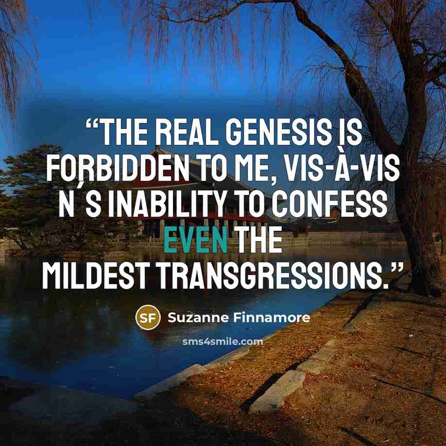 “The real genesis is forbidden to me, vis-à-vis N´s inability to confess even the mildest transgressions.” quote by Suzanne Finnamore