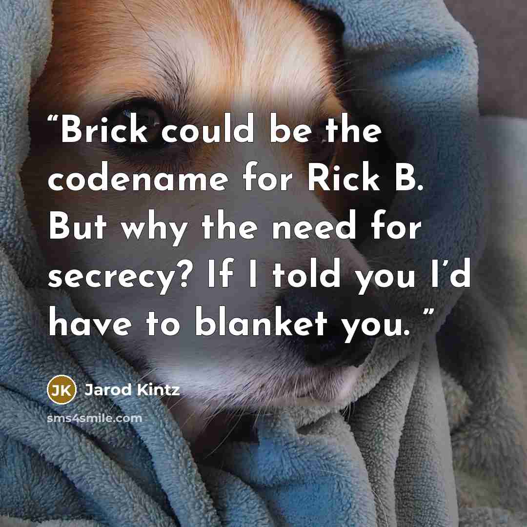 “Brick could be the codename for Rick B. But why the need for secrecy? If I told you I’d have to blanket you.” quote by Jarod Kintz