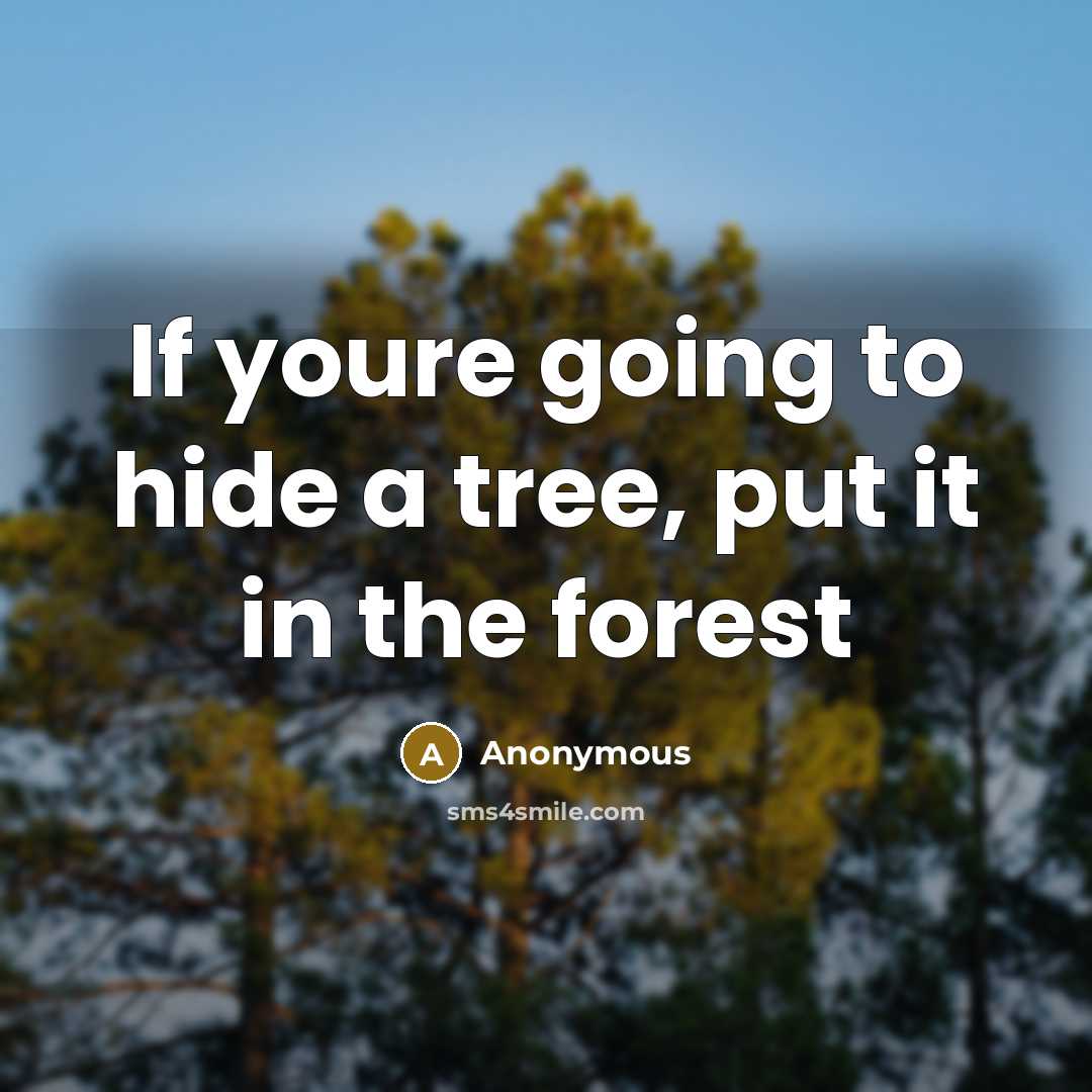 “If youre going to hide a tree, put it in the forest” quote by Anonymous