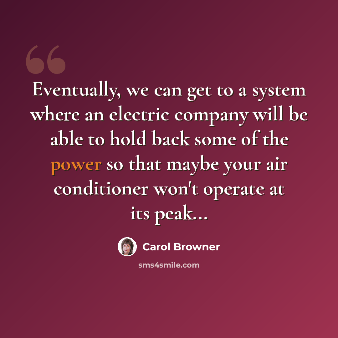 “Eventually, we can get to a system where an electric company will be able to hold back some of the power so that maybe your air conditioner won't operate at its peak...” quote by Carol Browner