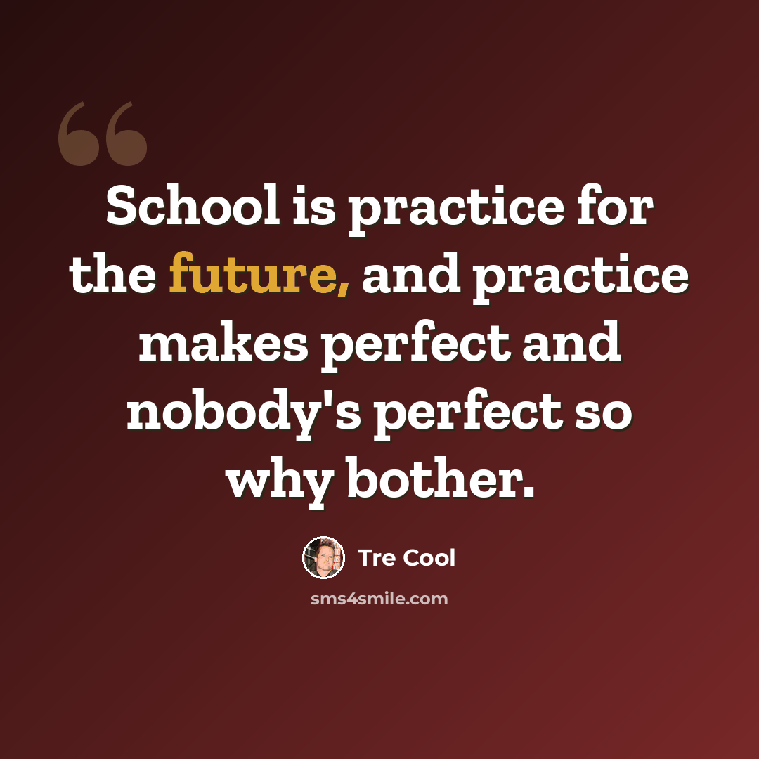 “School is practice for the future, and practice makes perfect and nobody's perfect so why bother.” quote by Tre Cool