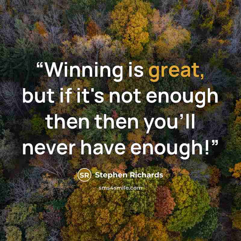 “Winning is great, but if it's not enough then then you'll never have enough!” quote by Stephen Richards