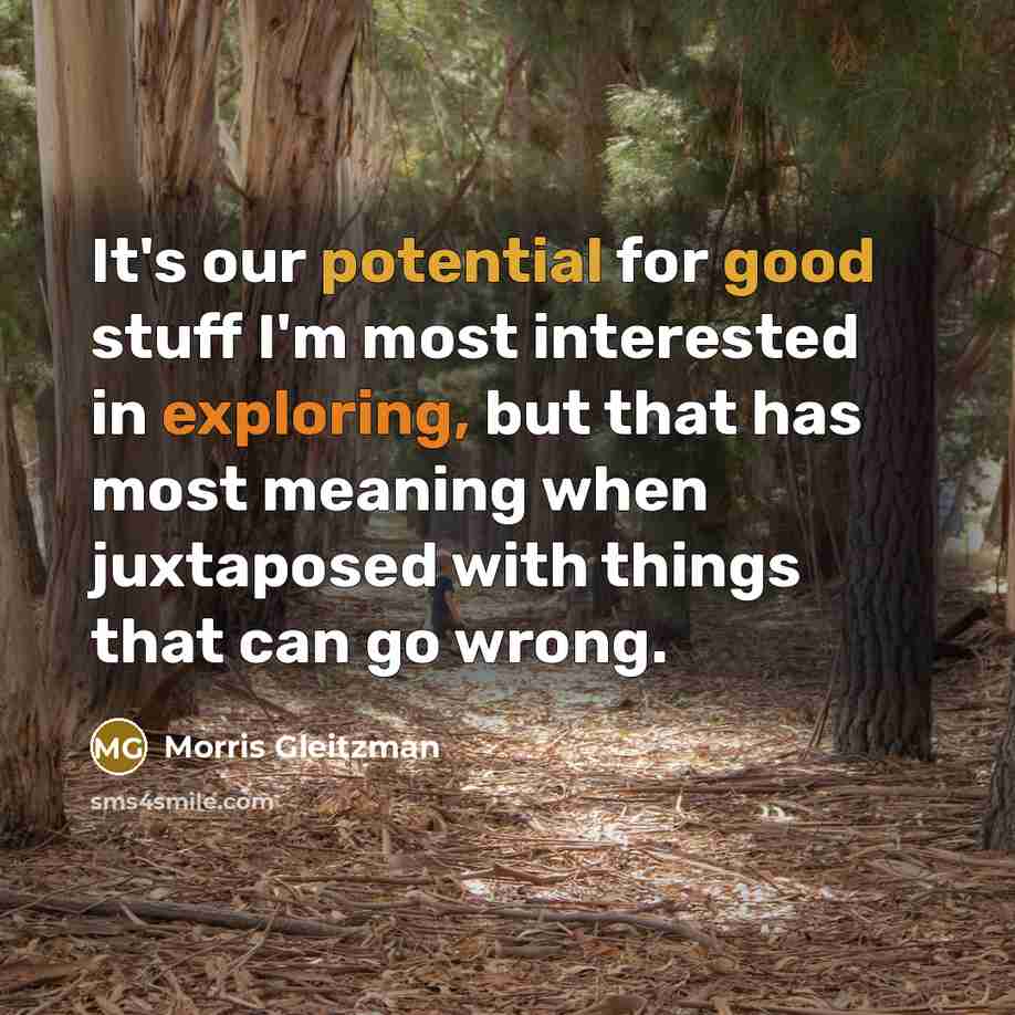 “It's our potential for good stuff I'm most interested in exploring, but that has most meaning when juxtaposed with things that can go wrong.” quote by Morris Gleitzman