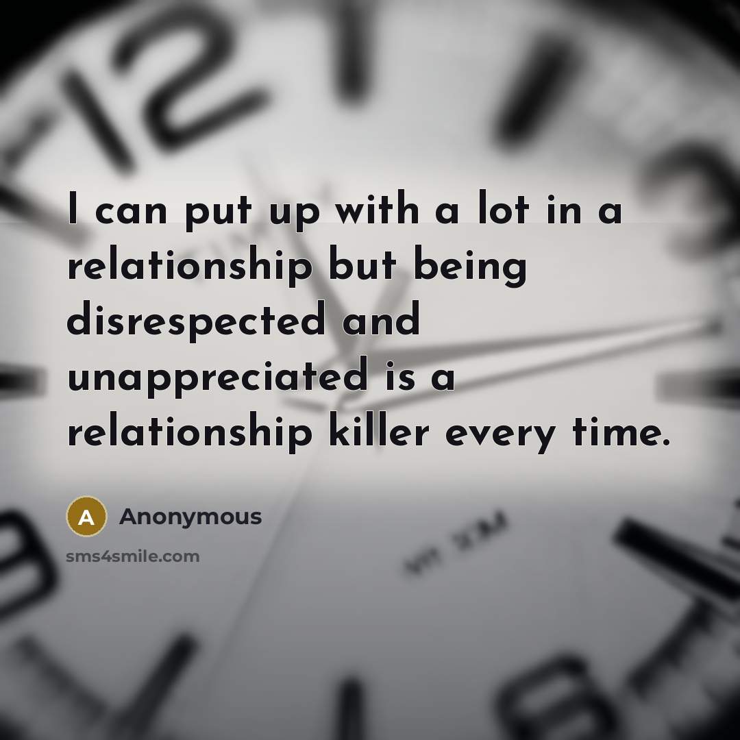 “I can put up with a lot in a relationship but being disrespected and unappreciated is a relationship killer every time.” quote by Anonymous