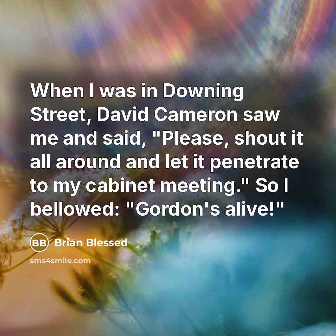 “When I was in Downing Street, David Cameron saw me and said, "Please, shout it all around and let it penetrate to my cabinet meeting." So I bellowed: "Gordon's alive!"” quote by Brian Blessed