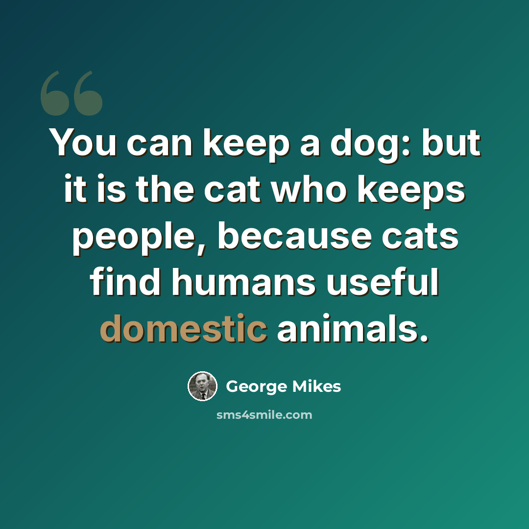 “You can keep a dog: but it is the cat who keeps people, because cats find humans useful domestic animals.” quote by George Mikes
