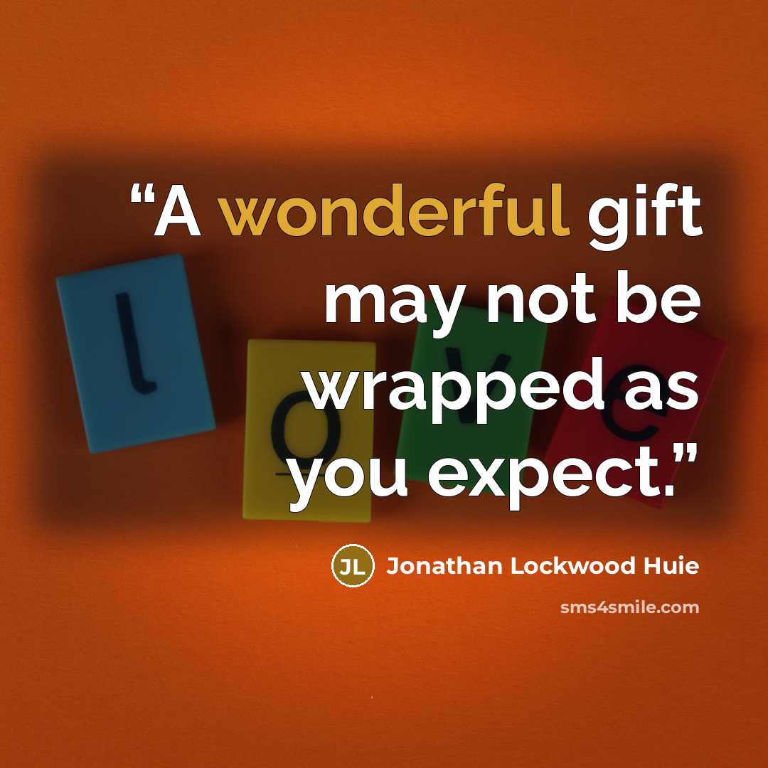 “A wonderful gift may not be wrapped as you expect.” quote by Jonathan Lockwood Huie