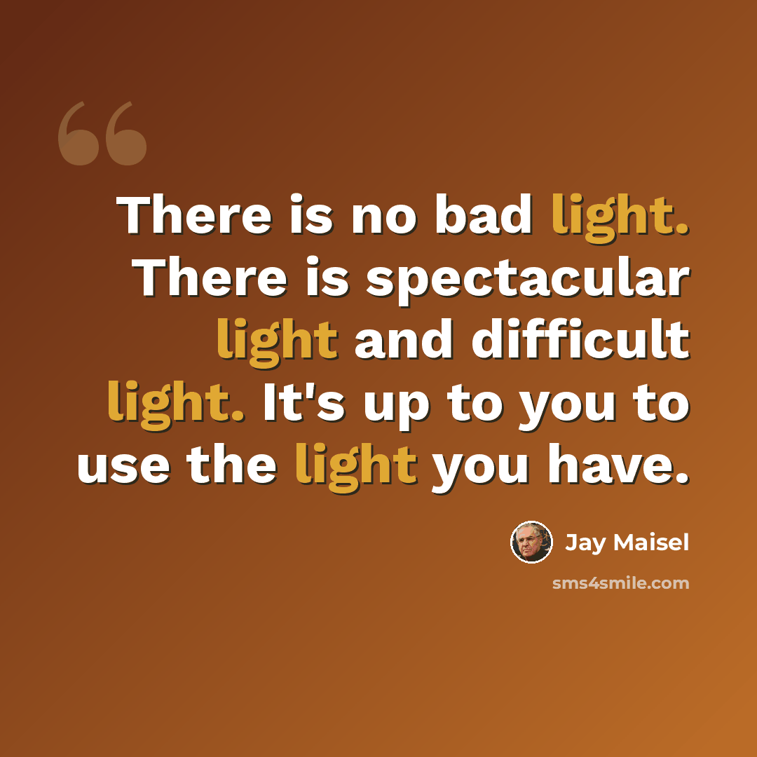 “There is no bad light. There is spectacular light and difficult light. It's up to you to use the light you have.” quote by Jay Maisel