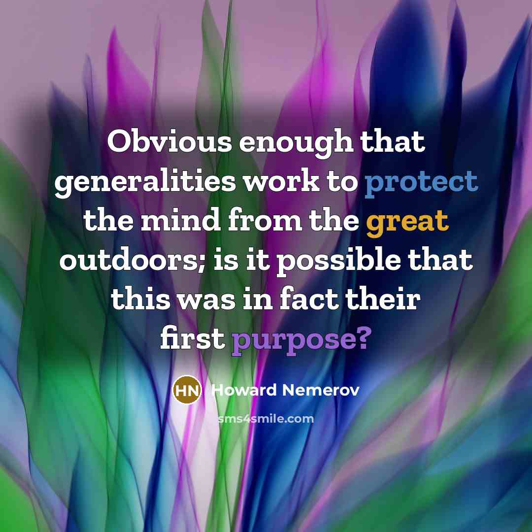 “Obvious enough that generalities work to protect the mind from the great outdoors; is it possible that this was in fact their first purpose?” quote by Howard Nemerov
