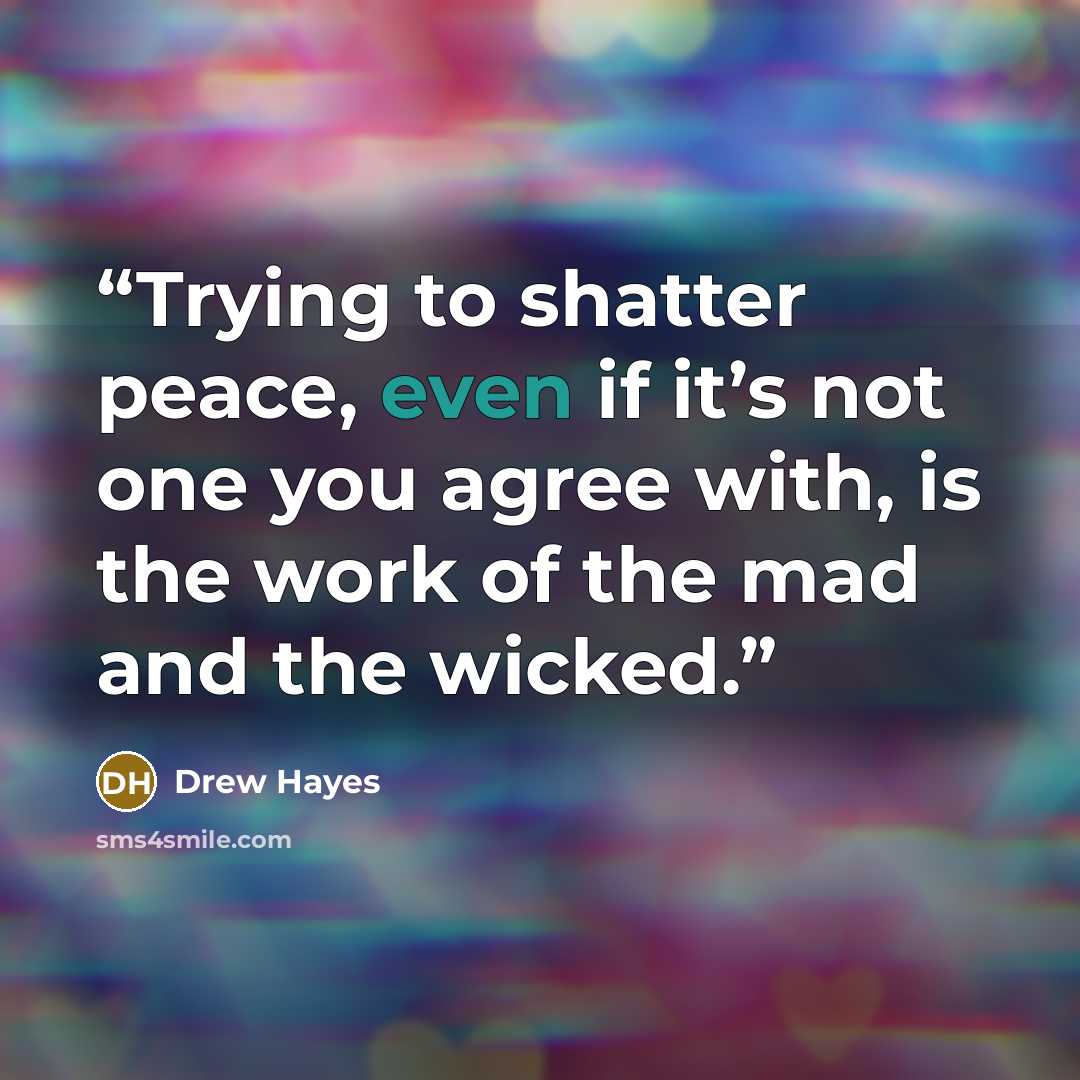 “Trying to shatter peace, even if it’s not one you agree with, is the work of the mad and the wicked.” quote by Drew Hayes