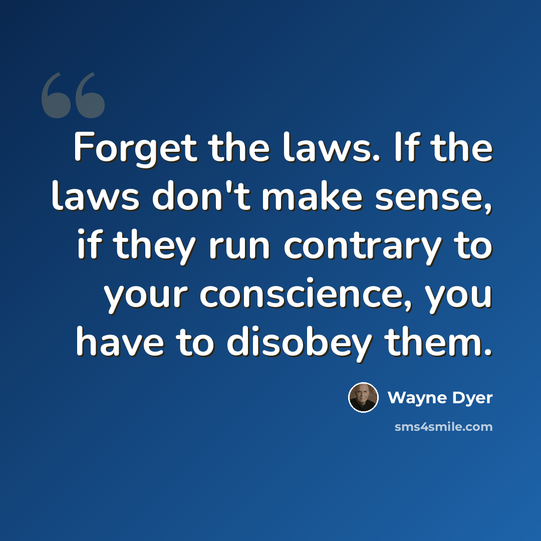 “Forget the laws. If the laws don't make sense, if they run contrary to your conscience, you have to disobey them.” quote by Wayne Dyer