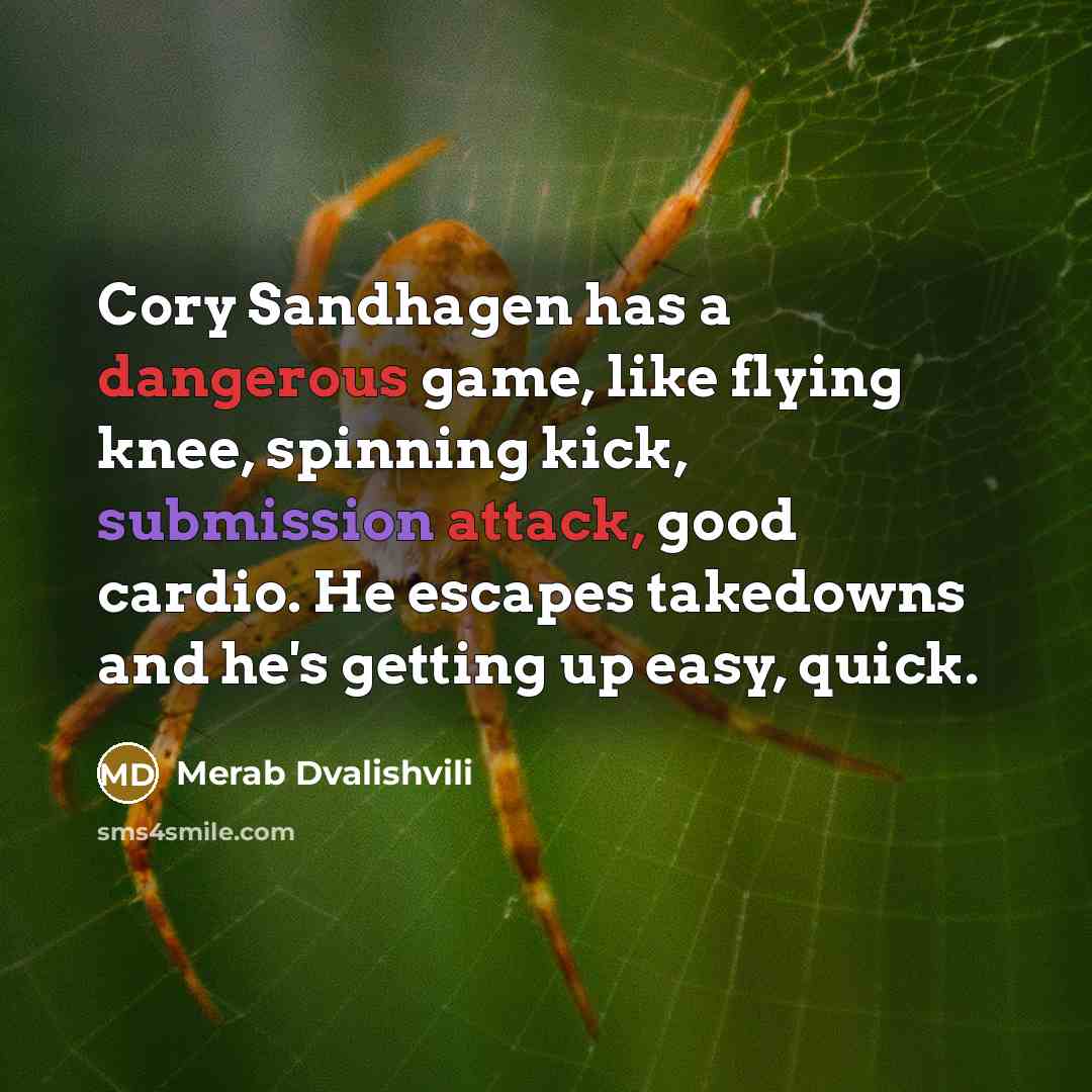 “Cory Sandhagen has a dangerous game, like flying knee, spinning kick, submission attack, good cardio. He escapes takedowns and he's getting up easy, quick.” quote by Merab Dvalishvili