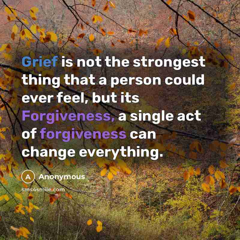 “Grief is not the strongest thing that a person could ever feel, but its Forgiveness, a single act of forgiveness can change everything.” quote by Anonymous