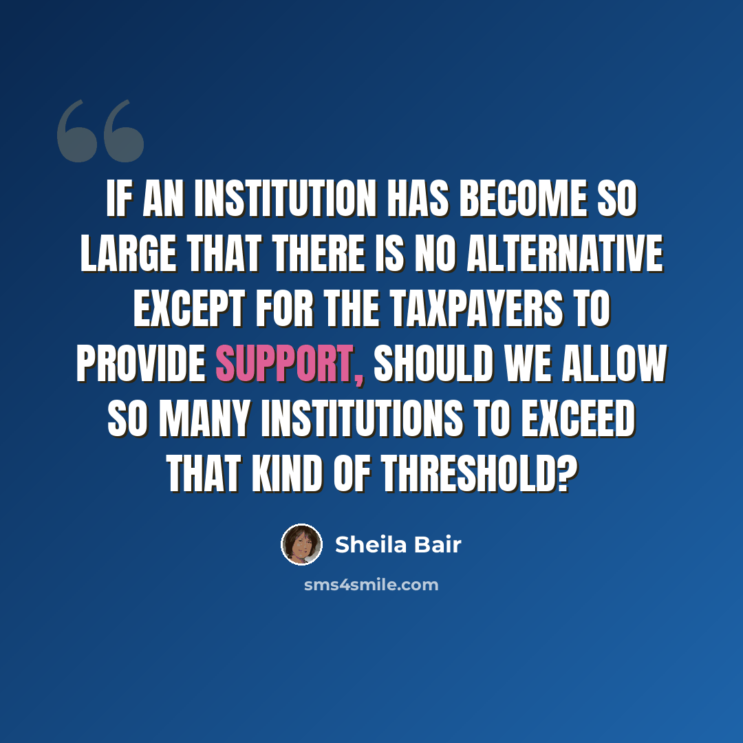 “If an institution has become so large that there is no alternative except for the taxpayers to provide support, should we allow so many institutions to exceed that kind of threshold?” quote by Sheila Bair