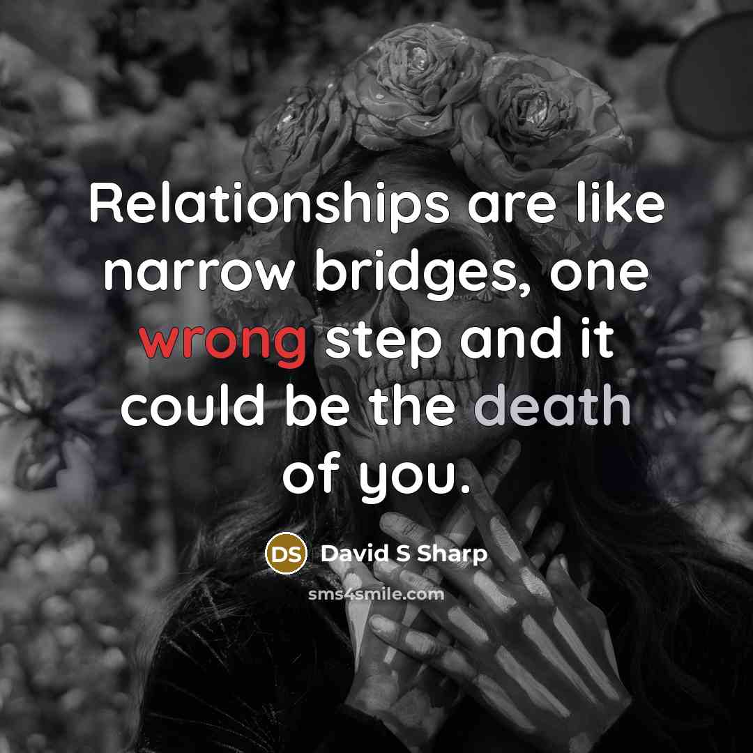 “Relationships are like narrow bridges, one wrong step and it could be the death of you.” quote by David S Sharp
