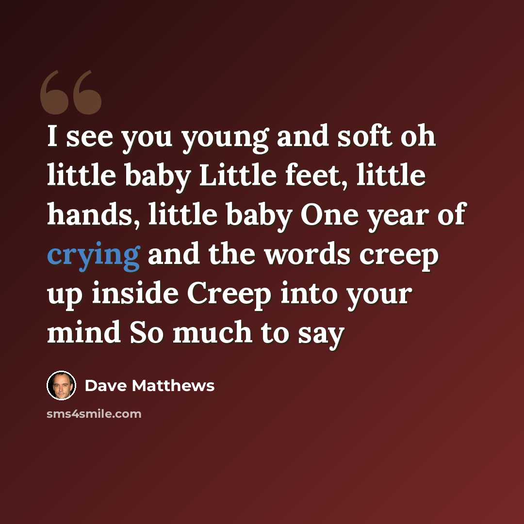 “I see you young and soft oh little baby Little feet, little hands, little baby One year of crying and the words creep up inside Creep into your mind So much to say” quote by Dave Matthews