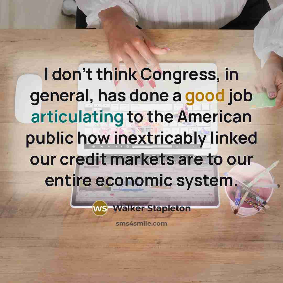 “I don't think Congress, in general, has done a good job articulating to the American public how inextricably linked our credit markets are to our entire economic system.” quote by Walker Stapleton