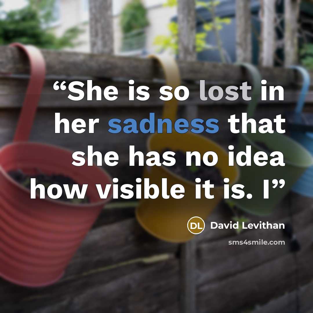 “She is so lost in her sadness that she has no idea how visible it is. I” quote by David Levithan