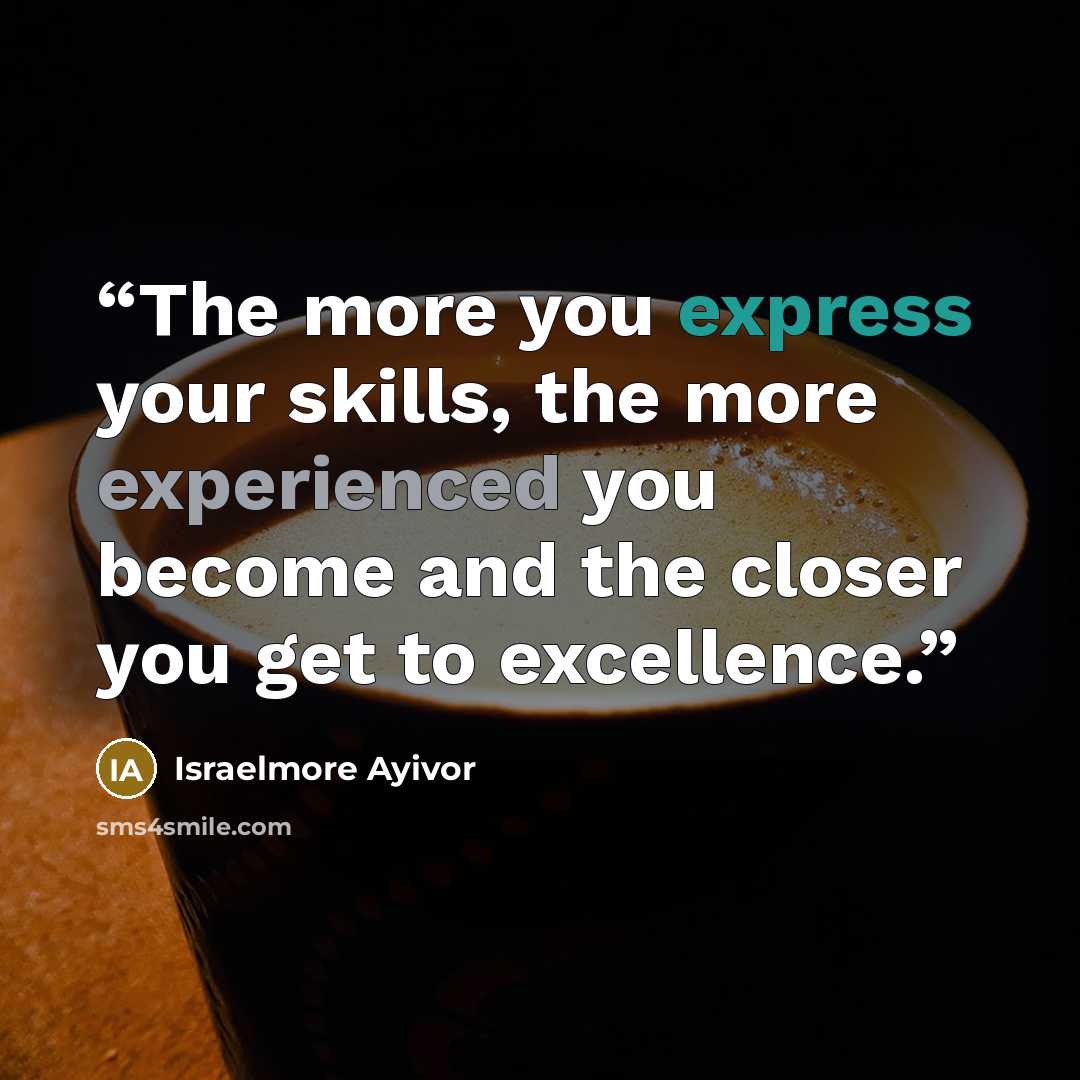 “The more you express your skills, the more experienced you become and the closer you get to excellence.” quote by Israelmore Ayivor