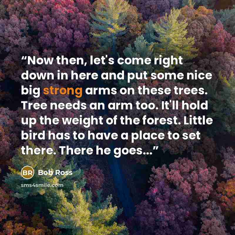 “Now then, let's come right down in here and put some nice big strong arms on these trees. Tree needs an arm too. It'll hold up the weight of the forest. Little bird has to have a place to set there. There he goes...” quote by Bob Ross