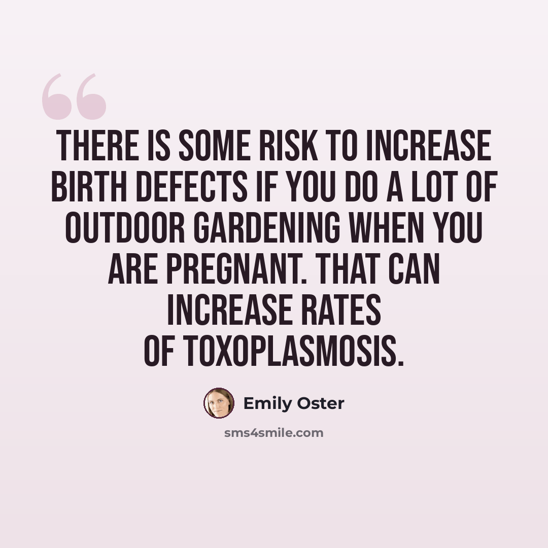 “There is some risk to increase birth defects if you do a lot of outdoor gardening when you are pregnant. That can increase rates of toxoplasmosis.” quote by Emily Oster