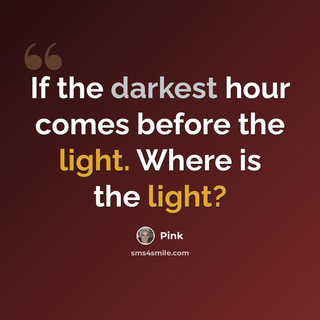 “If the darkest hour comes before the light. Where is the light?” quote by Pink